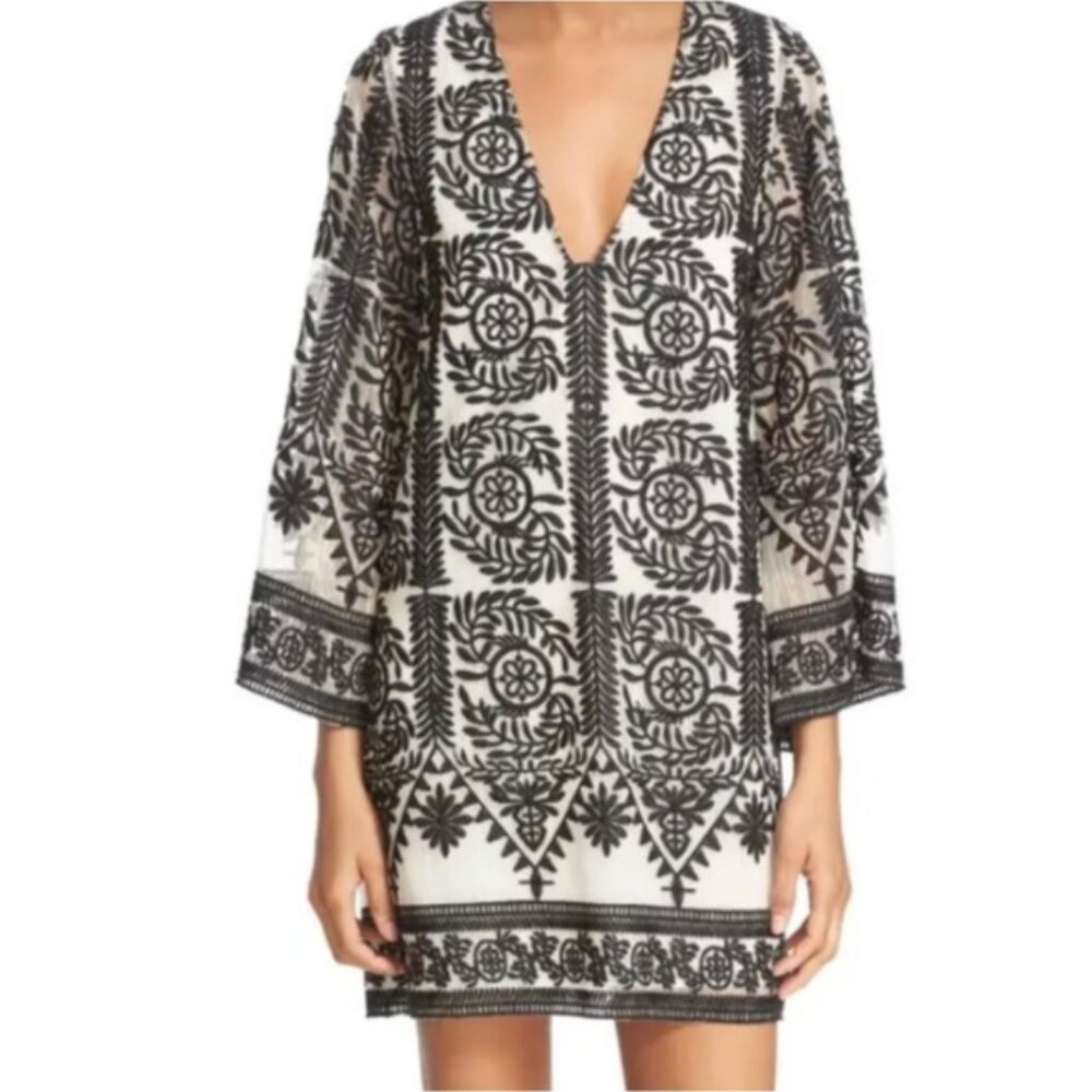 Alice + Olivia Katt Embroidered Caftan Mini Dress